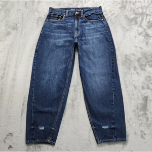 Old Navy Jeans Womens 12 Blue Dark Wash Extra High-Rise Balloon Distressed Ankle